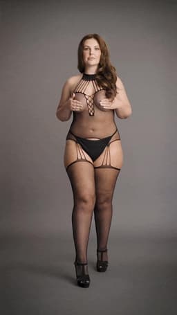 Suspender Fishnet Choker Bodystocking - Plus Size — thumbnail 13