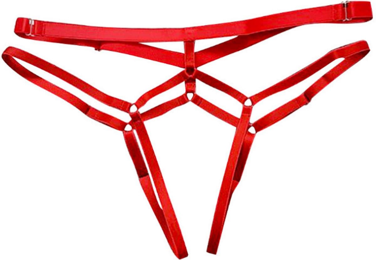 Sexy String Zonder Stof - Rood - Transparant - Open Kruis - Bondage Riem - G-String Tuigje - Erotisch - Lingerie / Ondergoed - Maat XXL — afbeelding 1