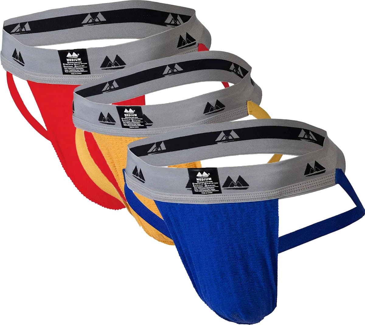 MM Sports Original Edition Swimmer/Jogger Jockstrap 2 inch Multipack 1x Red + 1x Yellow + 1x Blue - MAAT S - Heren Ondergoed - Jockstrap voor Man - Mannen Jock — afbeelding 1
