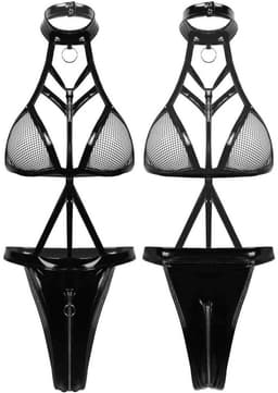Luxe Dames Body Lingerie – Wetlook & Mesh Bodysuit met Halterdetail – Verleidelijke Nachtmode – Zwart — thumbnail 4