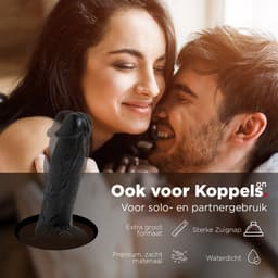 Rosebay Realistische Dildo 21 cm - Zachte Siliconen Dildo met Zuignap & Balzak - Dildo voor Mannen en Vrouwen - Zwart — thumbnail 8