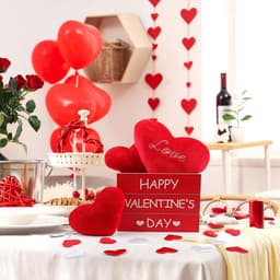 Valentijnsdag Decoratie Set - Houten Hart Decor - Romantische Sfeer Creëren - Hout Stof Pluche Materiaal - 53 Delig - Rood — thumbnail 3