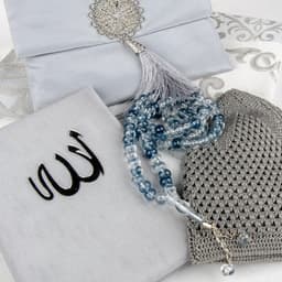 Islamic Prayer Gift Set for Men, Velvet, Prayer Carpet Tasbih Beads, Yase Book, Muslim Prayer, Essentials Eid Gift — thumbnail 2
