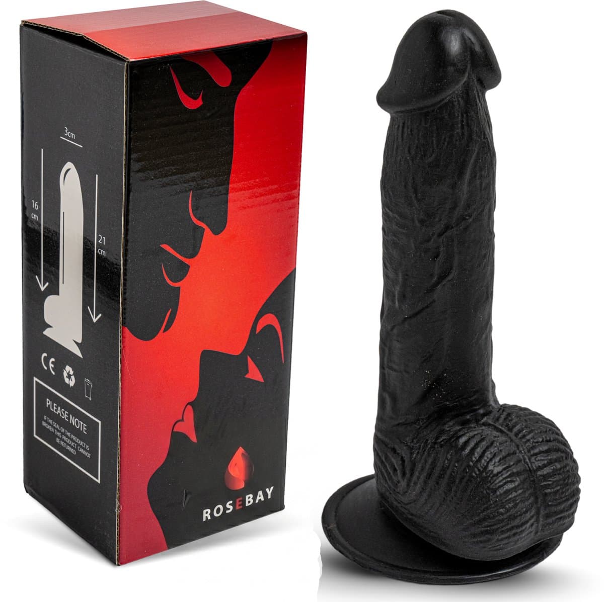 Rosebay Realistische Dildo 21 cm - Zachte Siliconen Dildo met Zuignap & Balzak - Dildo voor Mannen en Vrouwen - Zwart — afbeelding 1