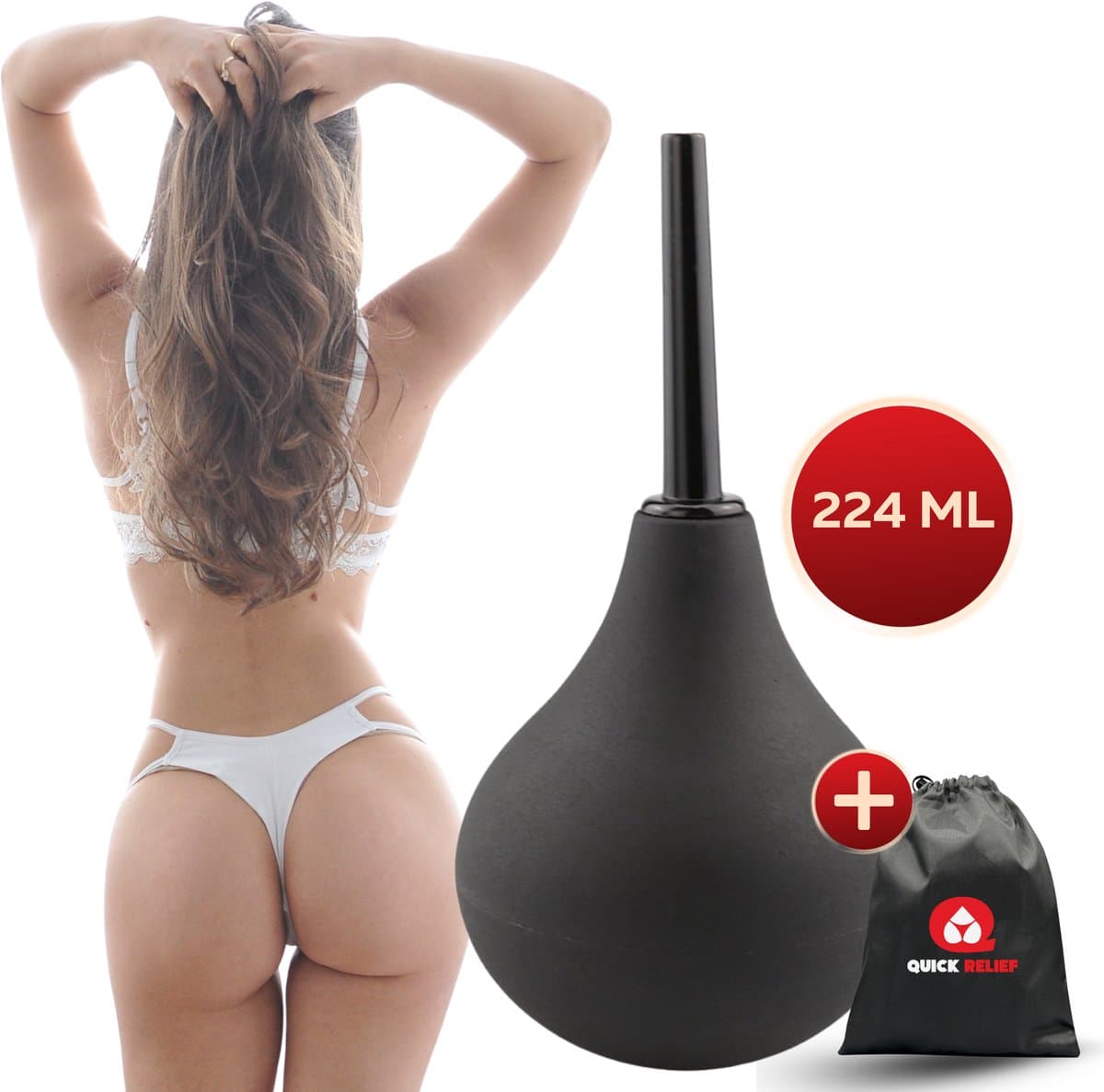Quick Relief Cleaning Bulb™ - Anaal Douche - 224ml - Intieme Reiniging – Anal Douche – Klysma – Anaaldouche - Anaal reinigen - Zwart — afbeelding 1