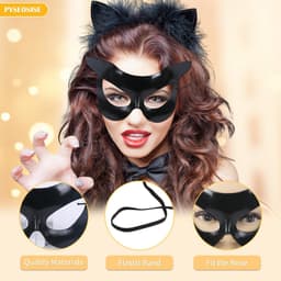 Dailygoody - Catwoman Masker en Choker Set - 4 Stuks Dames Kostuum - Zwart - Halloween Cosplay - Perfect voor Feesten - Inclusief Choker — thumbnail 5