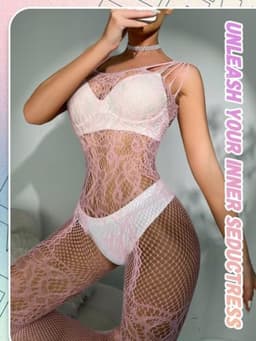Dames lingerie body - Roze visnet catsuit - Elastisch en vloeiend - merkloos — thumbnail 3