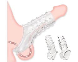 Quick Relief Transparant Sleeve™ - Penis Sleeve - Set van 2 Penis Sleeves - Verlengend - Verdikkend - Extra Stimulatie - Cockring - Transparant