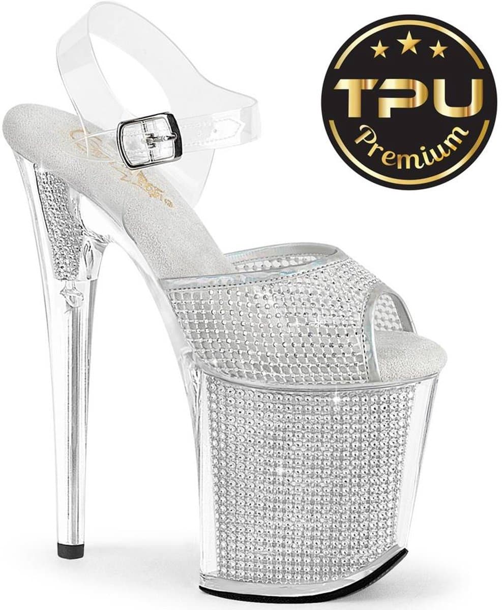 Pleaser - FLAMINGO808PREMRSN Sandaal met enkelband, Paaldans schoenen - US 7 - 37 Shoes - Zilverkleurig — afbeelding 1