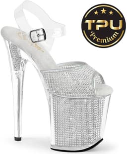 Pleaser - FLAMINGO808PREMRSN Sandaal met enkelband, Paaldans schoenen - US 7 - 37 Shoes - Zilverkleurig — thumbnail 1