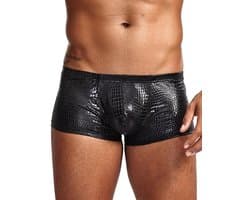 Zwarte Heren Boxershort met Slangenprint – Sexy Stretch Boxer met Korte Pijpen - Maat M