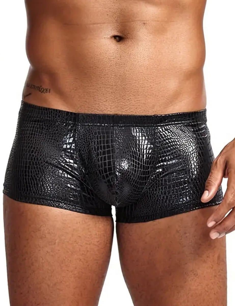 Zwarte Heren Boxershort met Slangenprint – Sexy Stretch Boxer met Korte Pijpen - Maat M — afbeelding 1
