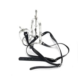 Nooitmeersaai - Tepelstretchers kooi met harnas - Metaal/PU leer - Zilver/zwart - 450 gram — thumbnail 3