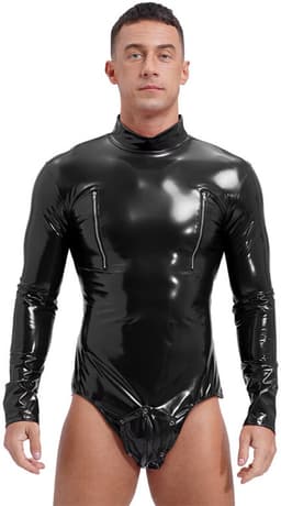 Bodysuit Lingerie Heren Lakleer - Clubwear - Rits - Catsuit - Zwart — thumbnail 1