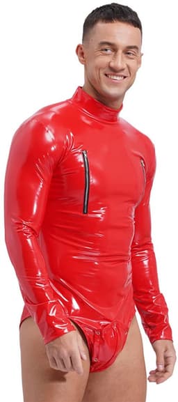Bodysuit Lingerie Heren Lakleer - Clubwear - Rits - Catsuit - Rood - Man — thumbnail 2