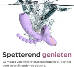 Sinsaa Tarzan Vibrator - Rabbit Vibrator – G-Spot & Luchtdruk Clitoris Stimulator – Anaal kralen - Vibrators voor vrouwen - 10 Vibratiesnelheden & 5 Zuigfunctie snelheden - Inclusief glijmiddel – Lana - Paars — thumbnail 3