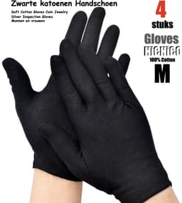 Katoenen handschoenen Zwart medium 4stuks – 2paar Beschermende Handschoenen - Medium - Gezondheidszorg - Ziekenhuis - Beauty Center, Kapper en Salon Spa Tattoo – Jewelry - eczeem / allergie / handcreme - juweliers / munt handschoen — thumbnail 1