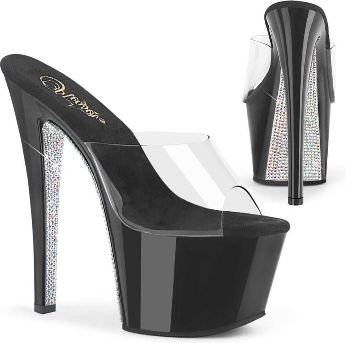 Pleaser - SKY301CRS Muiltjes met hak - US 11 - 41 shoes - Zwart/Transparant — afbeelding 1