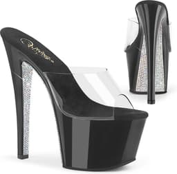 Pleaser - SKY301CRS Muiltjes met hak - US 11 - 41 shoes - Zwart/Transparant — thumbnail 1