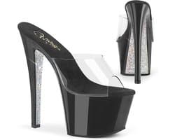 Pleaser - SKY301CRS Muiltjes met hak - US 11 - 41 shoes - Zwart/Transparant