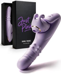 Just Pink Double Trouble - Tarzan Rabbit Vibrator met Losse Luchtdruk Clitoris Stimulator - Stotende Dildo Vibrator met App - G Spot Vibrators voor Vrouwen - Sex Toys voor Koppels — thumbnail 1