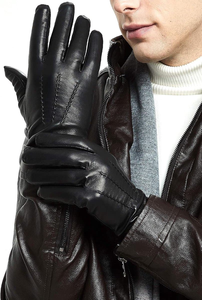 Men's winter genuine sheepskin leather warm gloves cashmere or wool lining - ShopVlot — afbeelding 1