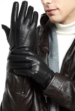 Men's winter genuine sheepskin leather warm gloves cashmere or wool lining - ShopVlot — thumbnail 1