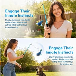Stabiel, uittrekbaar, 41-102 cm, interactief kattenspeelgoed, hengelset met 3 kattenspeelgoed, vogel voor actieve katten, binnen en buiten, ultralicht kattenspeelgoed — thumbnail 2