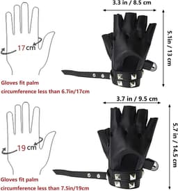 Vingerloze bikerhandschoenen, punk-handschoenen, vingerloos met klinknagels, leren handschoenen voor Halloween - ShopVlot — thumbnail 2