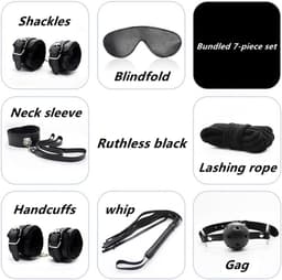 Bondage BDSM Kit Boeien, 7-delige bondage boeien set Fetisj bed boeien kits Handboeien Flogger Touw Kraag Oogband SM Spelletjes voor volwassenen voor vrouwen, mannen en koppels Seksspeeltjes — thumbnail 2