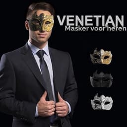 Verfijnd Venetiaans Masker voor Mannen en Vrouwen, Set van 2, Luxe Bal Masquerade Kostuum, Zwart/Goud/Zilver Kant, Feestmasker voor Carnaval en Themafeesten — thumbnail 2