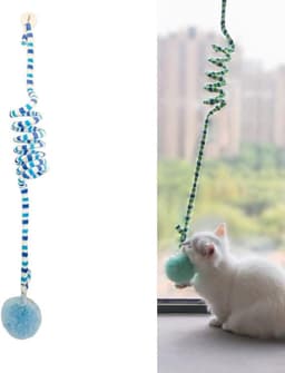 zalati Interactieve kat speelgoed zachte pluche met bellen opknoping bungee koord voor indoor kat speelplezier - blauw — thumbnail 1
