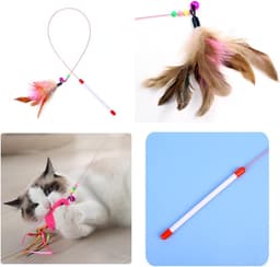 7 stuks, kattenhengel met veren, interactief kattenspeelgoed, kattenhengel met hanger, veer bel, kattenspeelgoedset voor kittens en katten — thumbnail 3
