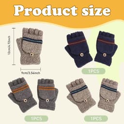 Handschoenen 3 Paar – Omklapbare Vingerloze en Want Handschoenen – Warme Gebreide Handschoenen voor Jongens en Meisjes 5-10 Jaar — thumbnail 2