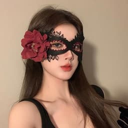 Kanten masker voor dames, zwart oogmasker met rode roos en kralenversiering, elegant halfgezichtsmasker voor Halloween, gala, bruiloft, Mardi Gras en feest (zwart/rood) — thumbnail 4