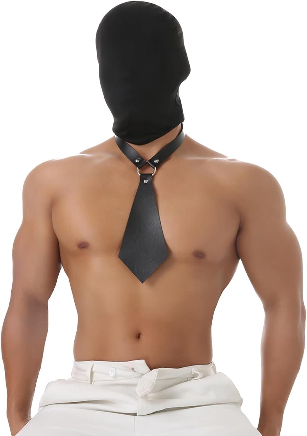Masken- en stropdas set, hoofdmasker, oogmasker, fetisj masker, stretchstof, bondage masker, sexspeelgoed — afbeelding 1