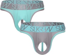 SUKREW U-Style Classic Thong Multipack 1x Peppermint + 1x Silver Sparkle - MAAT XS - Erotisch Heren Ondergoed - String voor Man - Sexy mannen String — thumbnail 1