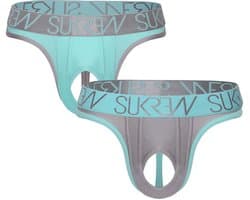 SUKREW U-Style Classic Thong Multipack 1x Peppermint + 1x Silver Sparkle - MAAT XS - Erotisch Heren Ondergoed - String voor Man - Sexy mannen String