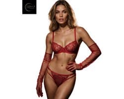 Scarlet Whisper – Rode Sexy Mesh Handschoenen voor Dames – Lange Transparante Lingerie Handschoenen – Verleidelijk Erotisch Accessoire voor Avondjurk, Clubwear & Fotoshoot – Dare to Undress