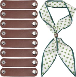 8 stuks Western zijden bandana, schuifsluiting, effen, PU-leer, sjaalhouder, clips, bruin, vintage, zilveren knoop, leer, sjaalgesp, ring voor stropdassen, bagagelabels, etiketten — thumbnail 1