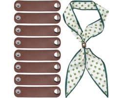 8 stuks Western zijden bandana, schuifsluiting, effen, PU-leer, sjaalhouder, clips, bruin, vintage, zilveren knoop, leer, sjaalgesp, ring voor stropdassen, bagagelabels, etiketten