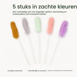 5-delige Set Interactief Kattenspeelgoed - Natuurlijke Kattenhengel van Echte Konijnenvacht - Licht & Duurzaam Speelgoed om Jachtinstinct te Stimuleren — thumbnail 3