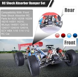 Geoliede 4 stuks 72 mm aluminium olieschokkenset voor 1/12 1/14 1/16 RC auto's - upgrade voor/achter, compatibel met WLtoys 144001, 124019, MJX 16208, HBX — thumbnail 5