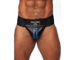 Mister b leather premium jockstrap black/Blauw xs