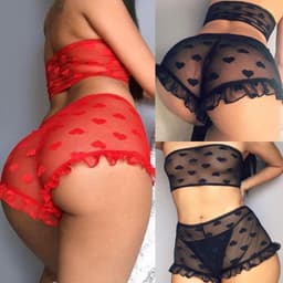 Lingerie setje - Zwart met Hartjes - S - Sexy Kanten Ondergoed — thumbnail 3