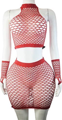 BamBella® - 3 delig - Onesize - Erotische sexy nacht rok set handschoenen steentjes Zwart doorzichtig kant - Super Stretch — thumbnail 1