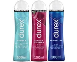 Durex - 3 Glijmiddelen - Voor Een Sensuele Aanraking - Waterbasis - Crazy Cherry 100ml- Tingle gel 100ml - Sensitive 100ml