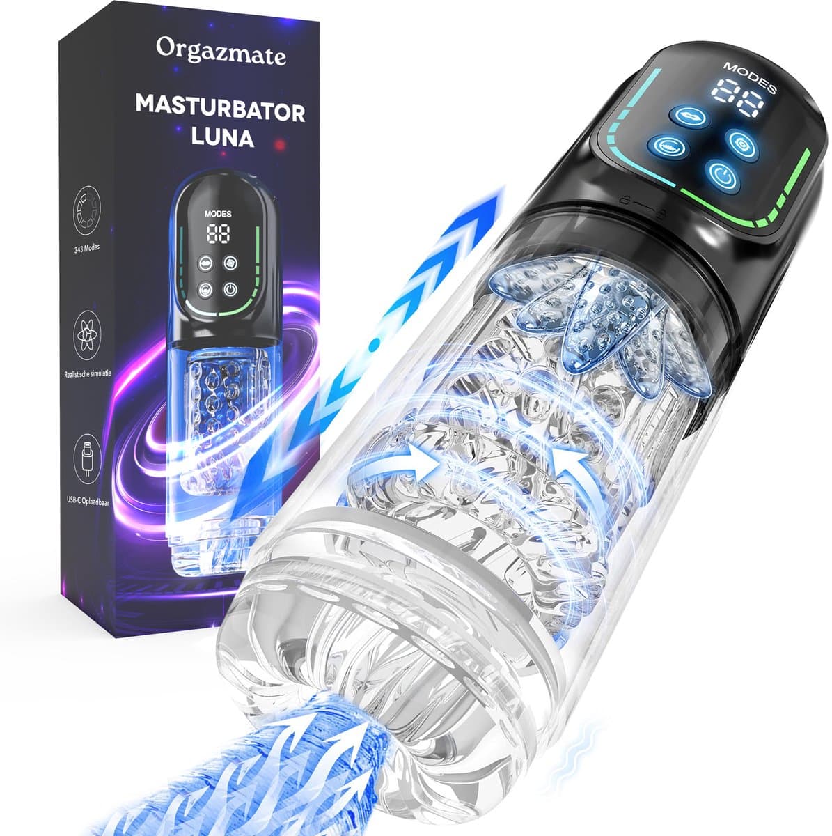 Orgazmate Luna de Masturbator voor Man - Sex Toys voor Mannen - Blowjob Simulator - Masturbators Electrisch - 343 Verschillende Modes - Pocket Pussy - Automatisch - USB-C Oplaadbaar - Zwart — afbeelding 1
