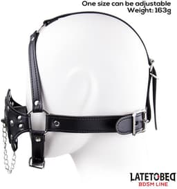 Open Mouth Gag Head Harness with Plug Stopper - Black - LATETOBED BDSM LINE Gezichtsharnas met Wasbak Stopper - Gag Verstelbaar — thumbnail 2