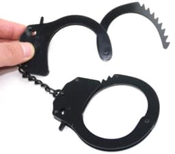Nooitmeersaai - BDSM politiehandboeien - Metaal - Zwart - Incl. 2 sleutels — thumbnail 2